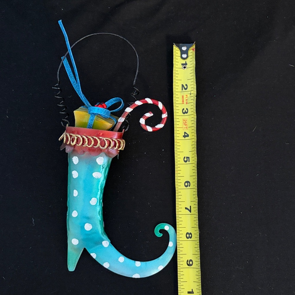 Festive Polka Dot Christmas Stocking Ornament (metal)